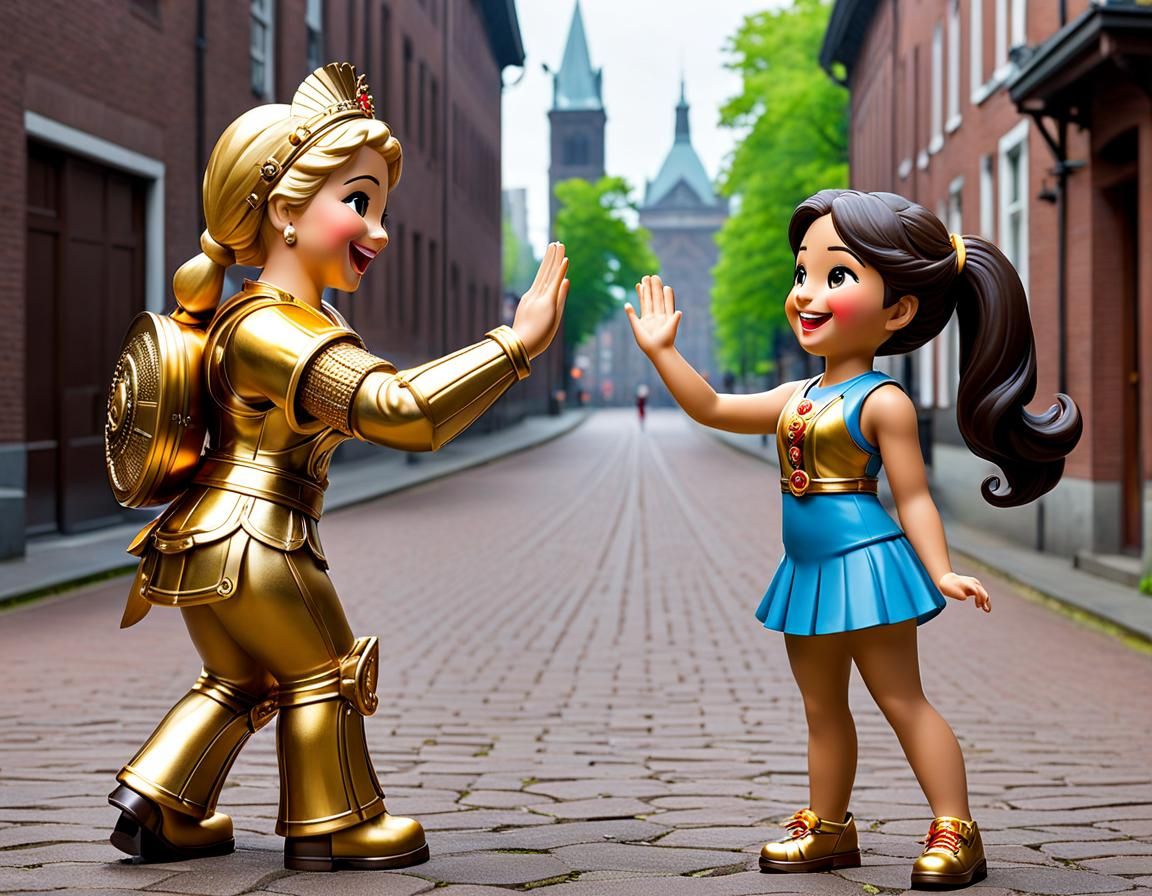 Happy Manneken Pis High-Five Celebration