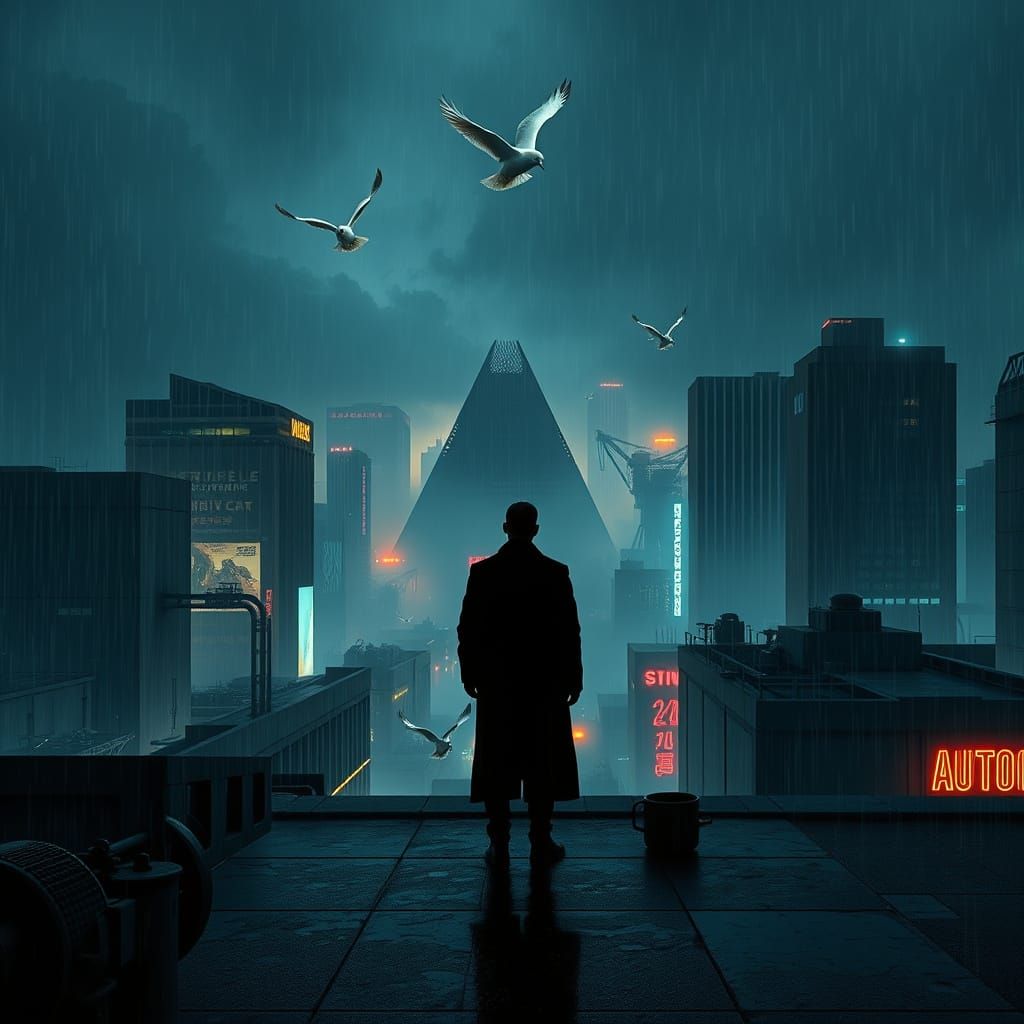 Blade Runner rooftop scene at night - Tribute to Syd Mead