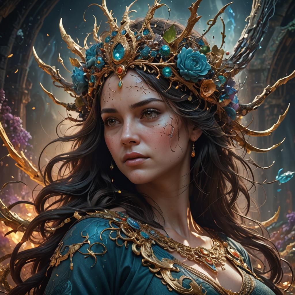 Beautiful Pregnant Woman Giving Birth: Detailed Matte Painti...