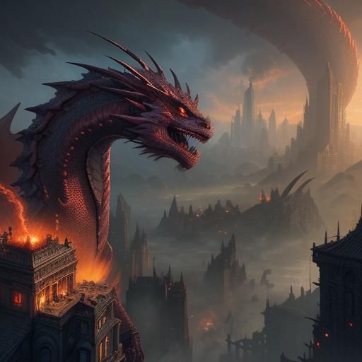 dragon burning a city - AI Generated Artwork - NightCafe Creator