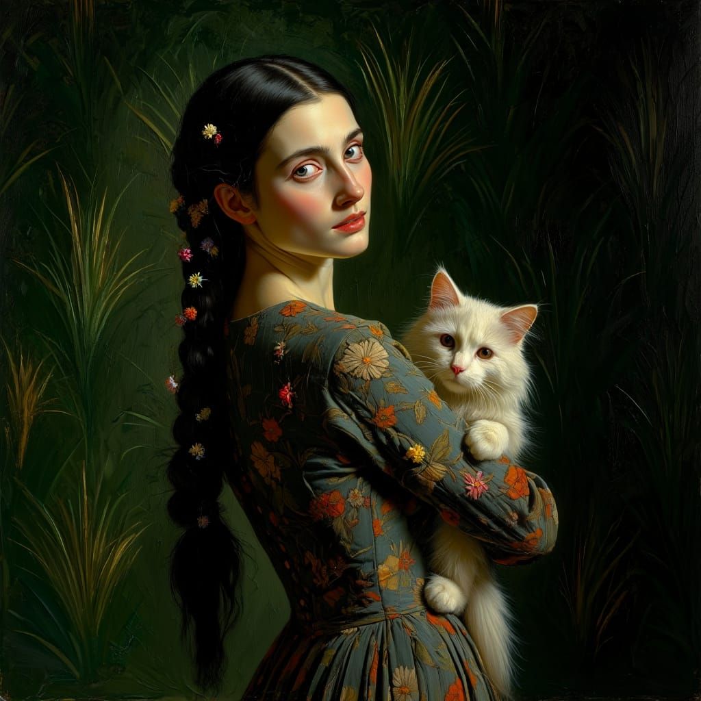 Black hair, white cat