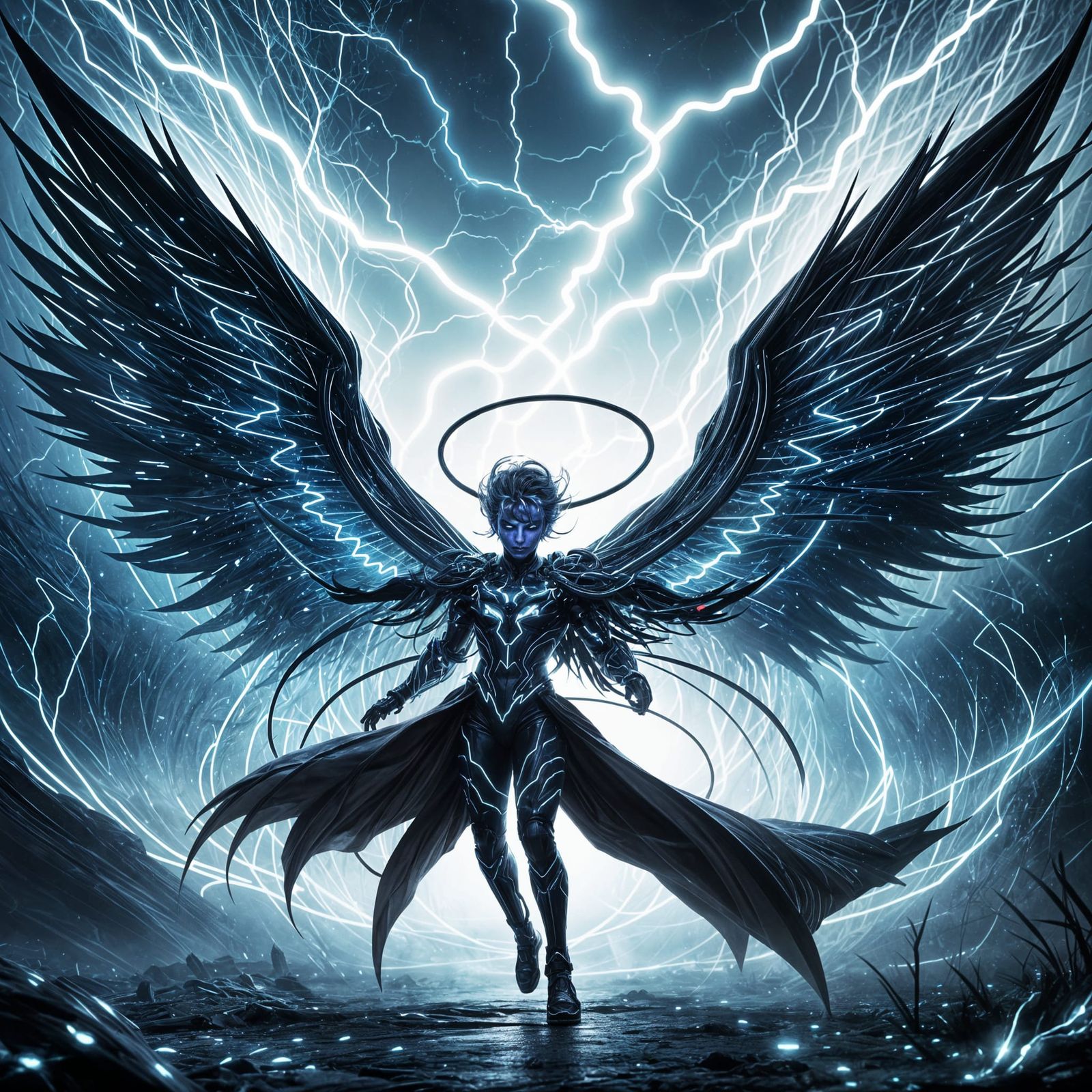 Electric Blue Rings and Lightning in Dark Environment