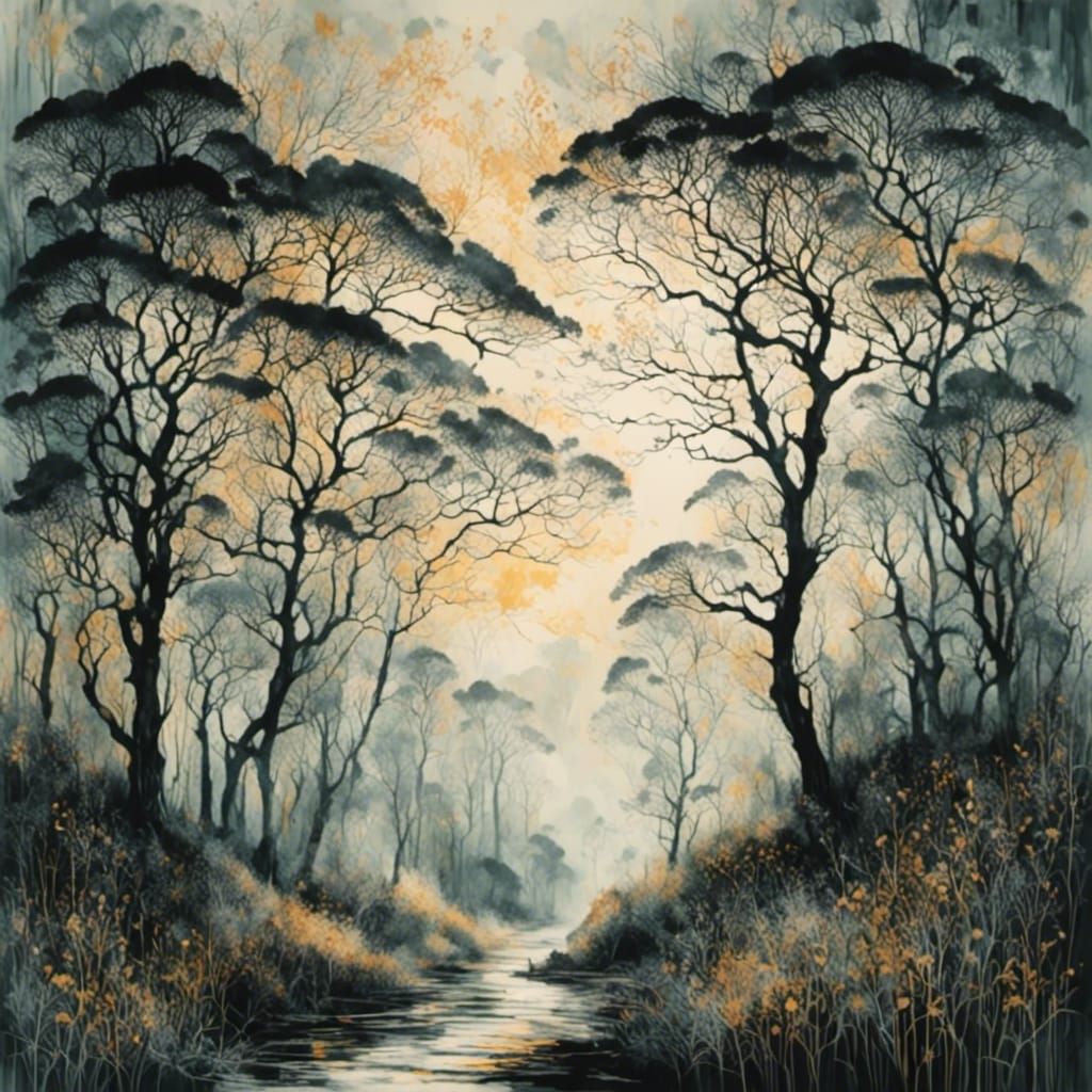 after the darkness comes a new morning, by Andreas Lie and Alfred Sisley <lora:a carved world:1.0> <lora:a gentle world:1.0>