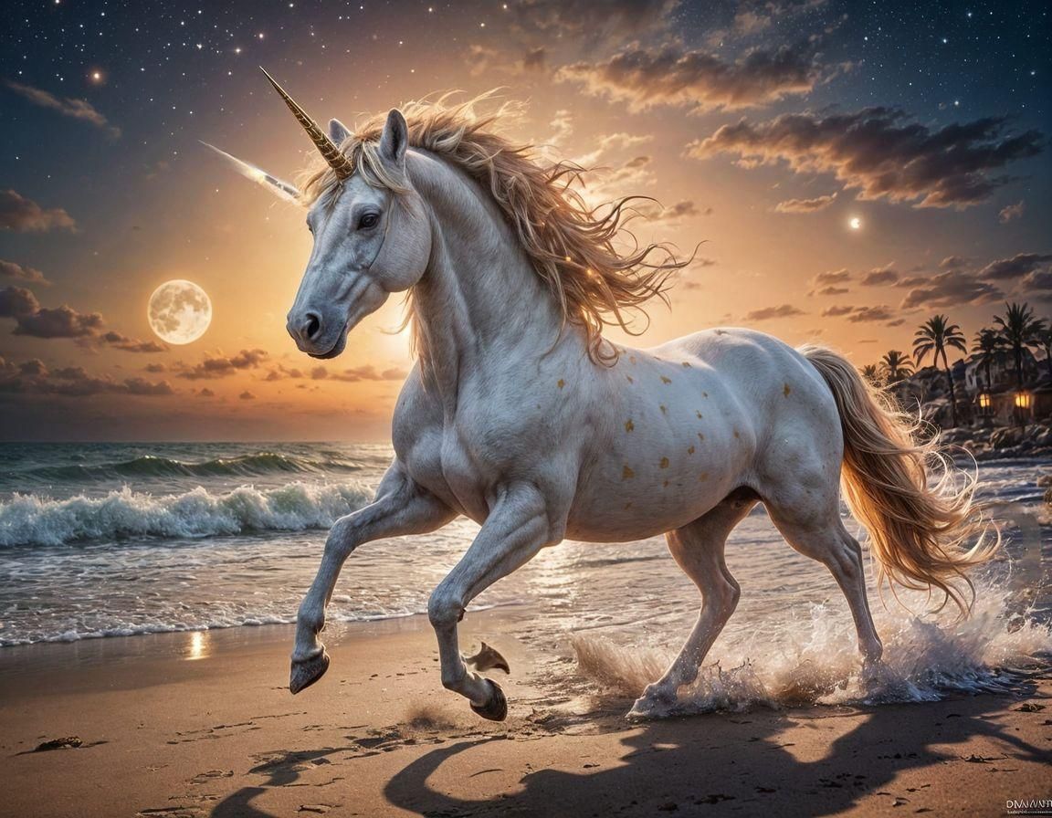 Une superbe licorne blanche et or 