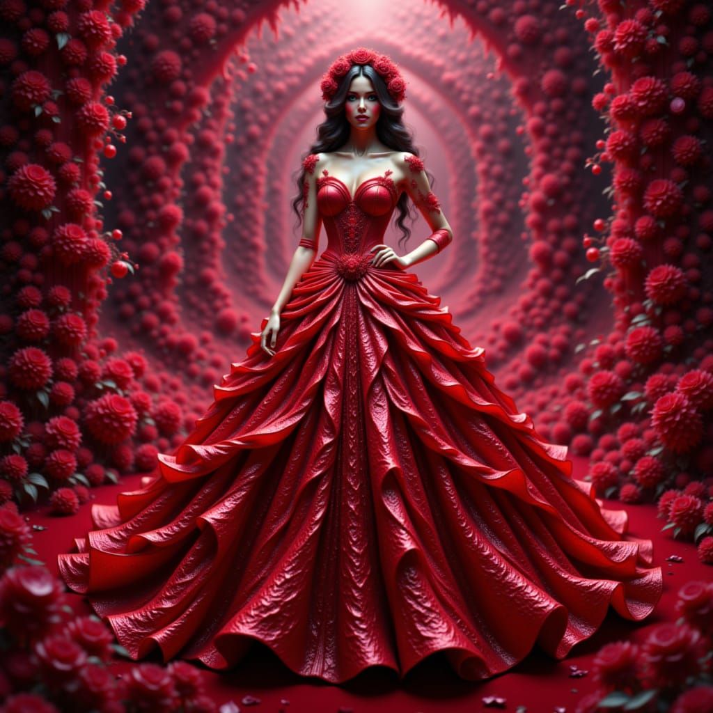 <lora:Dresses Galore:1.0> Ball Gown < ruby, red > Hyperrealistic