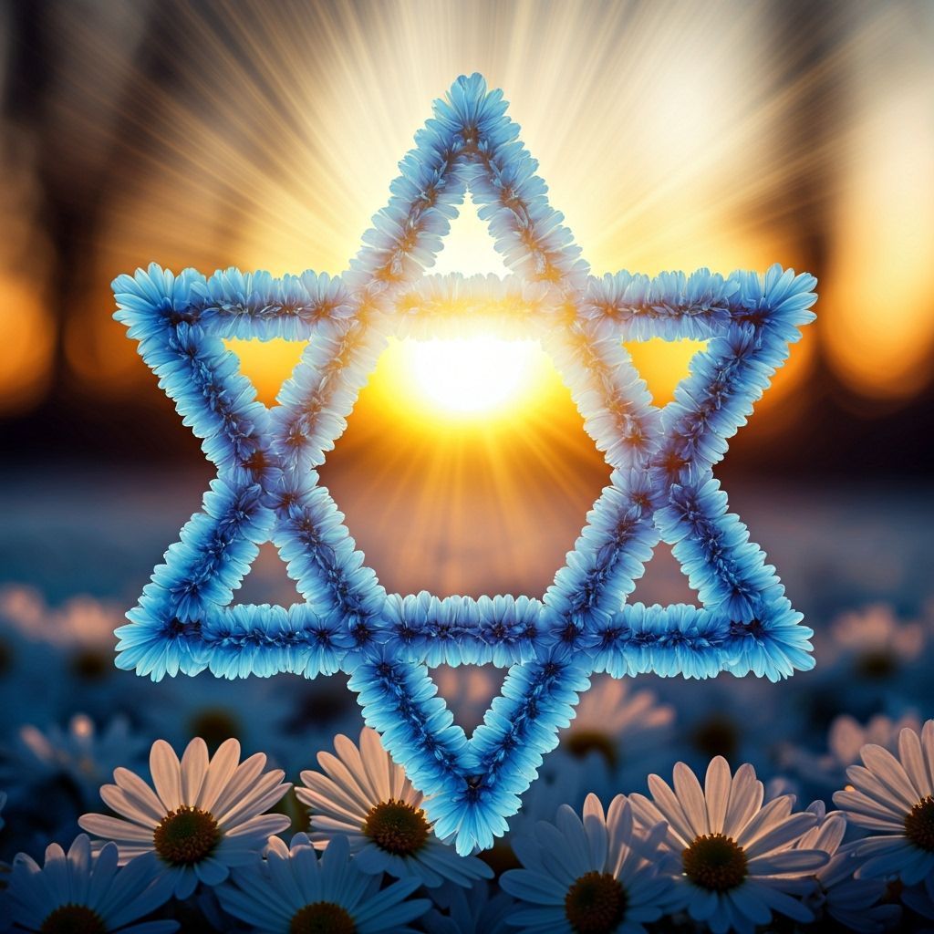 Glowing Floral Star of David at Sunrise