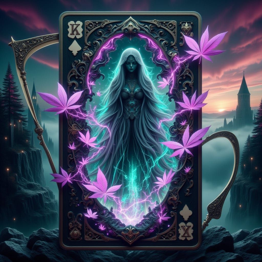  "portrait queen of clubs stepping out of a playing card, pack of playing cards motion blur magic, Eldritch, sparkling, Q", intricately deta...