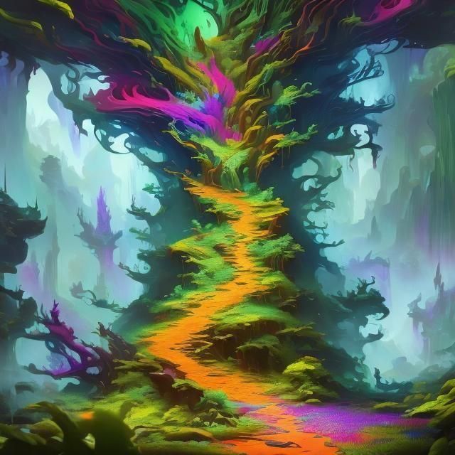 a impressionism painting, (a beautiful prismatic orchid in nature, tropical rainforest surroundings:1.2), by Miki Asai, ethereal light, extr...