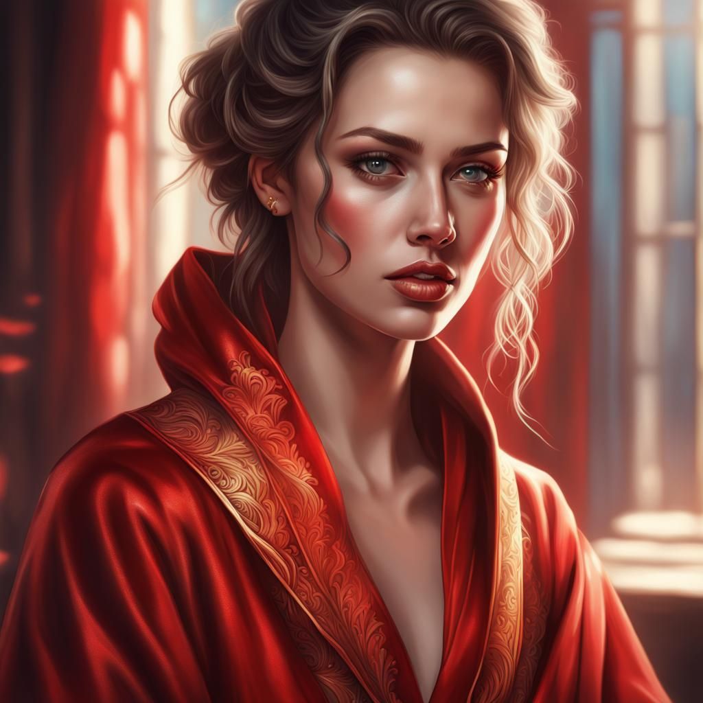 Hyper realistic portrait of a beautiful woman wearing an ope...