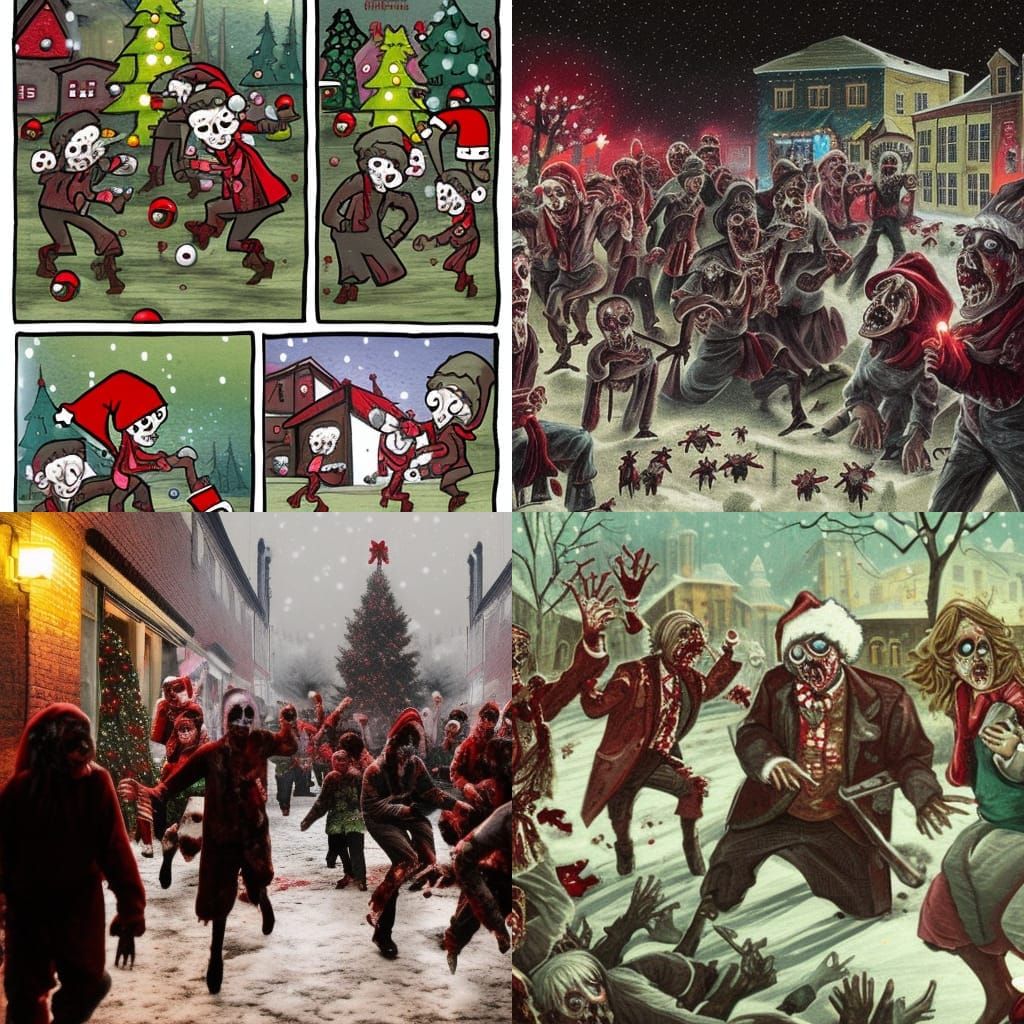 Christmas zombies attacking a town