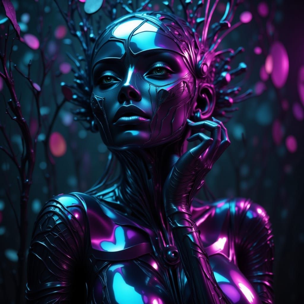 Hyperrealistic Synth Woman Portrait in Sci-Fi Style