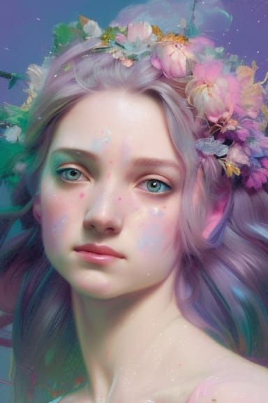 mystical goddess of spring, pastel colors