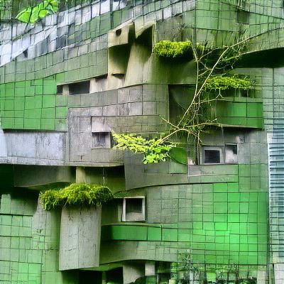 apocalyptic brutalism building green nature