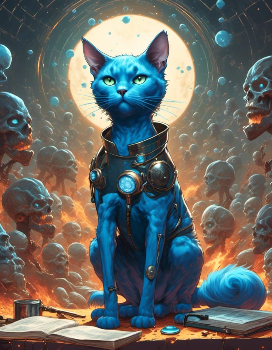<lora:firey:1.0> a cat dressed as Doctor Manhattan, concept ...