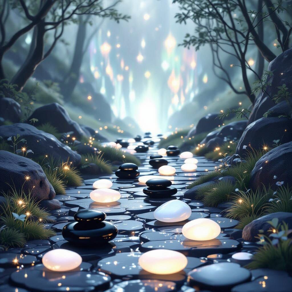 I need you to create a non human painting which is fantasy but still a little little realistic. I need the weiqi go ston...