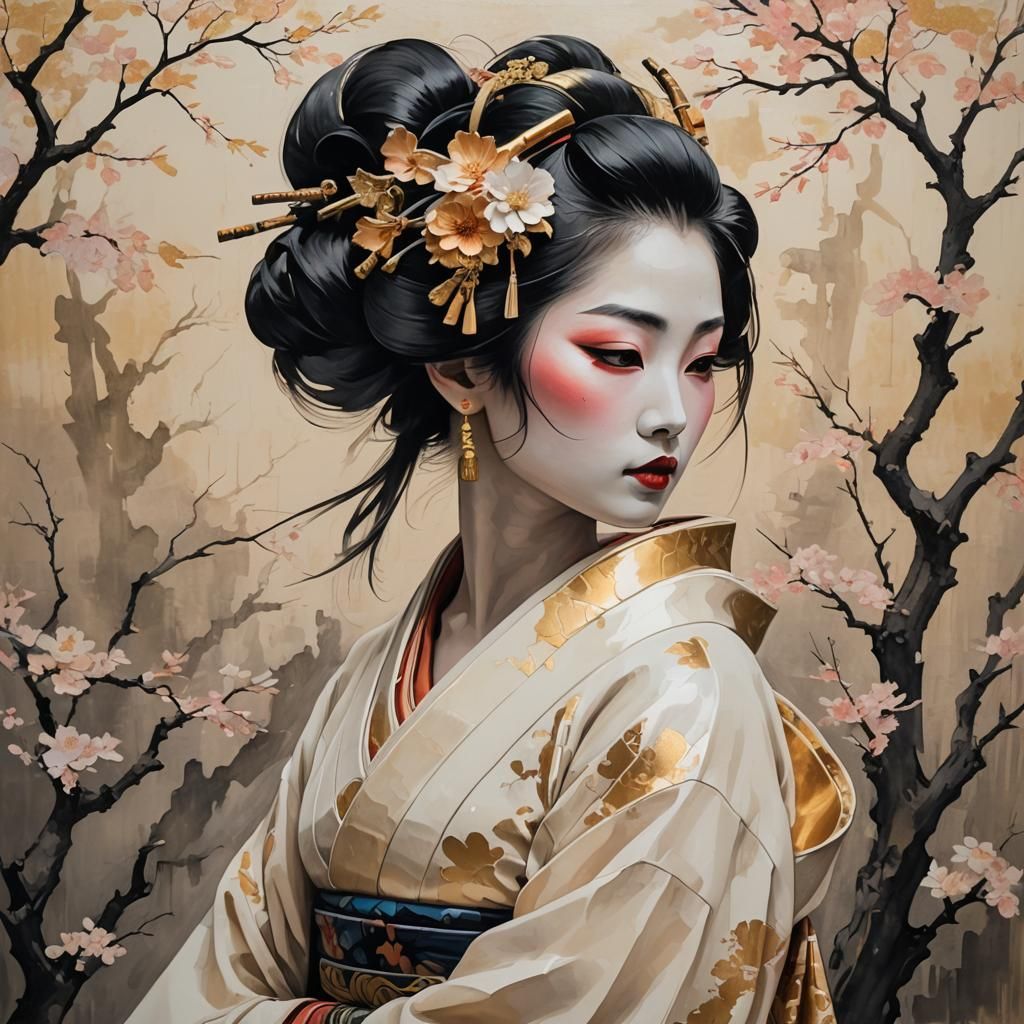 GEISHA: WHITE & GOLD - AI Generated Artwork - NightCafe Creator