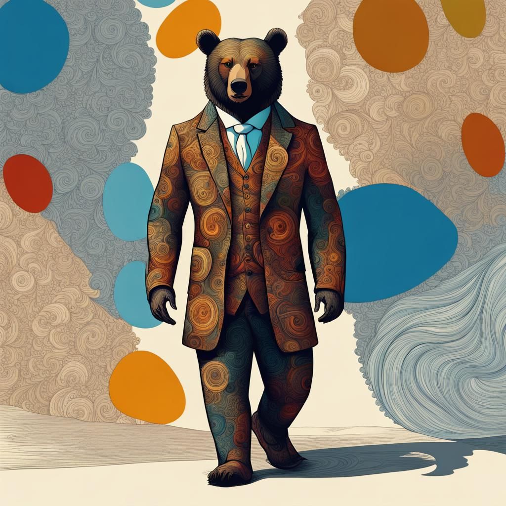 bear with 1600s suit on walking on paper - AI Generated Artwork ...