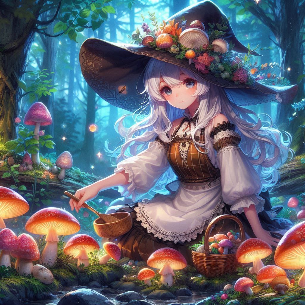 Witch Picking Mushrooms