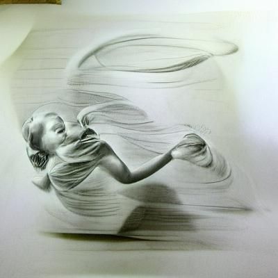 Modern pencil sketch on white paper, joyful motion