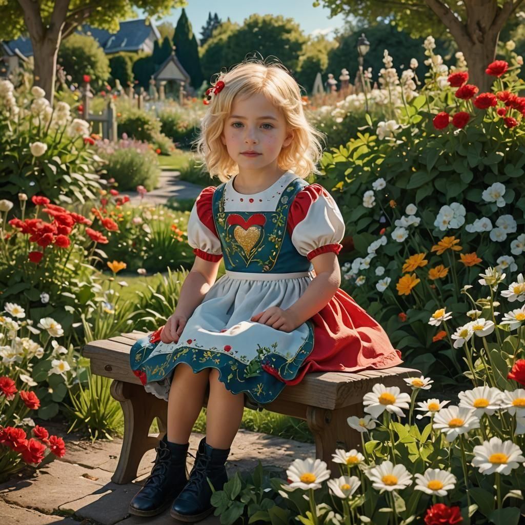 Girl in Flower Garden Forming Heart, Fantasy Art