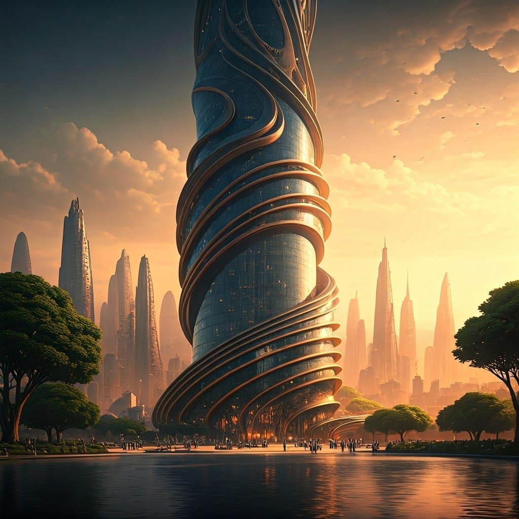 Majestic Solar-Punk Skyscraper in Opulent Art Nouveau Style ...