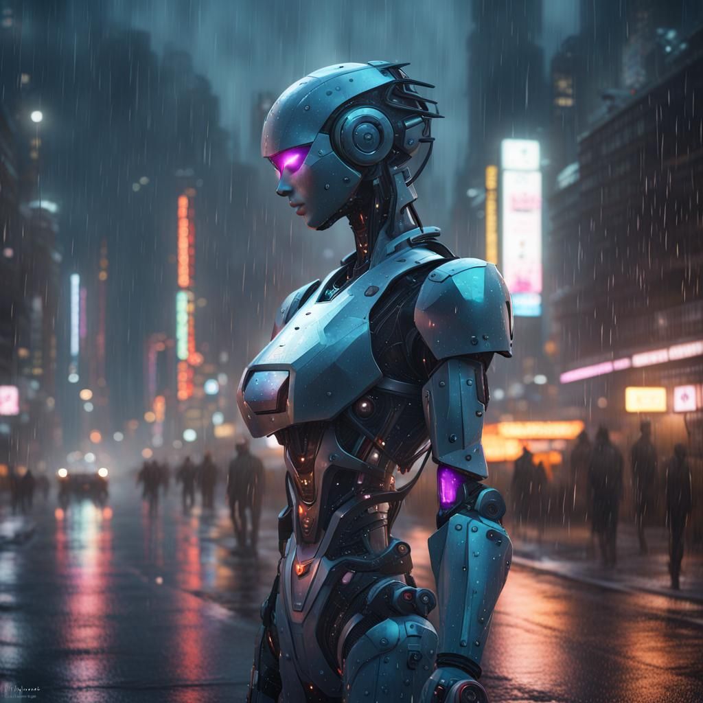 A Robot on a Rainy Night  by @LoreMakou