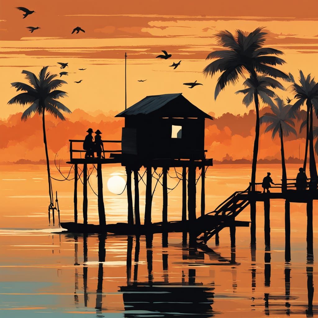 Sunset seascape painting.   by @Noodles