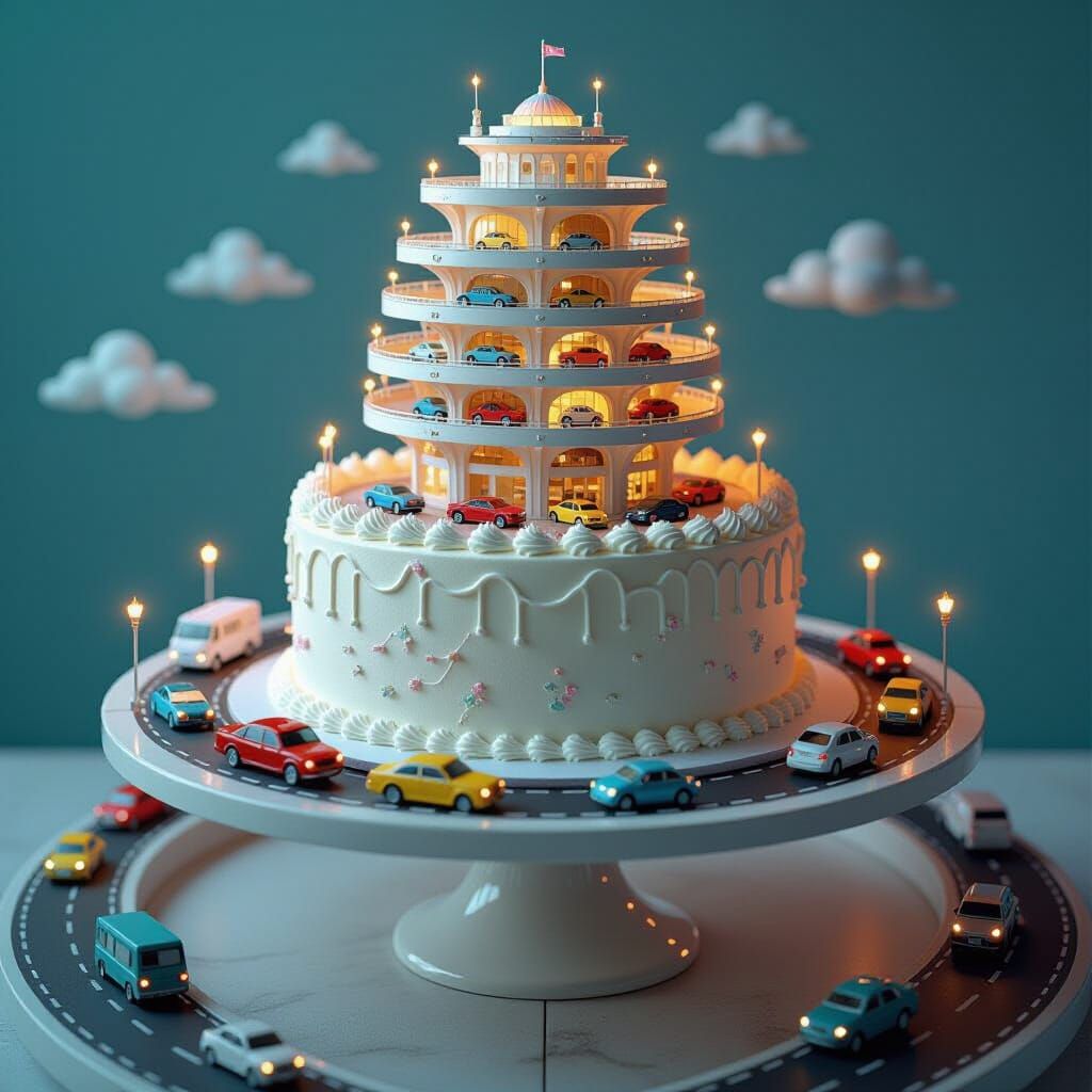 Whimsical Cake World with Miniature Cityscape