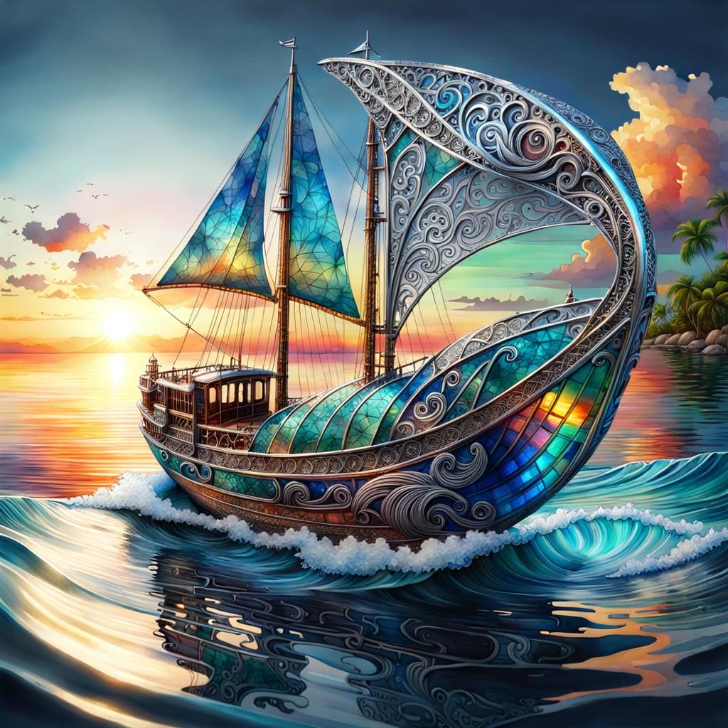 Filigree Stained Glass Boat  by @Yulia 