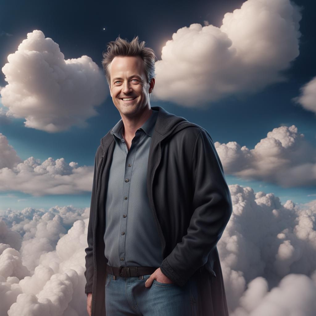Matthew Perry in the clouds smiling