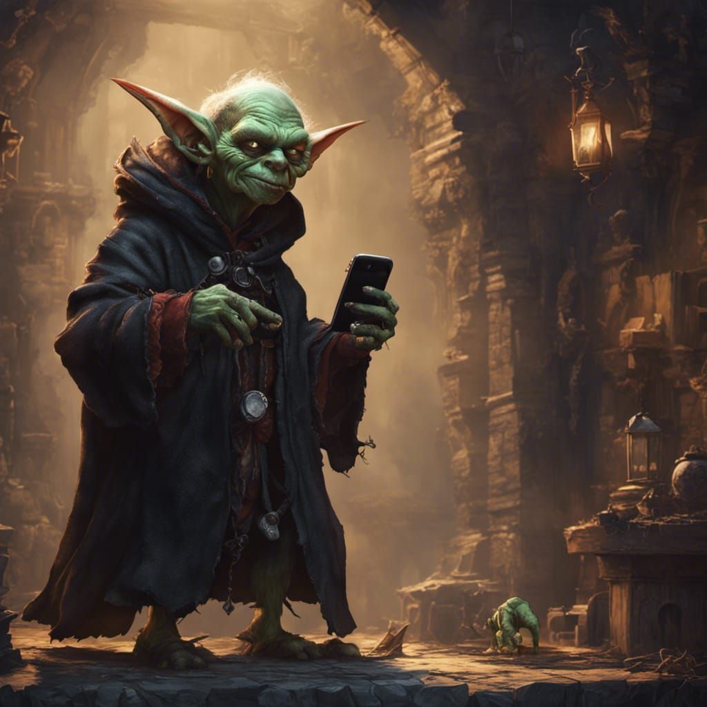 A goblin wearing a dark cloak making a phone call. - AI Generated Artwork -  NightCafe Creator