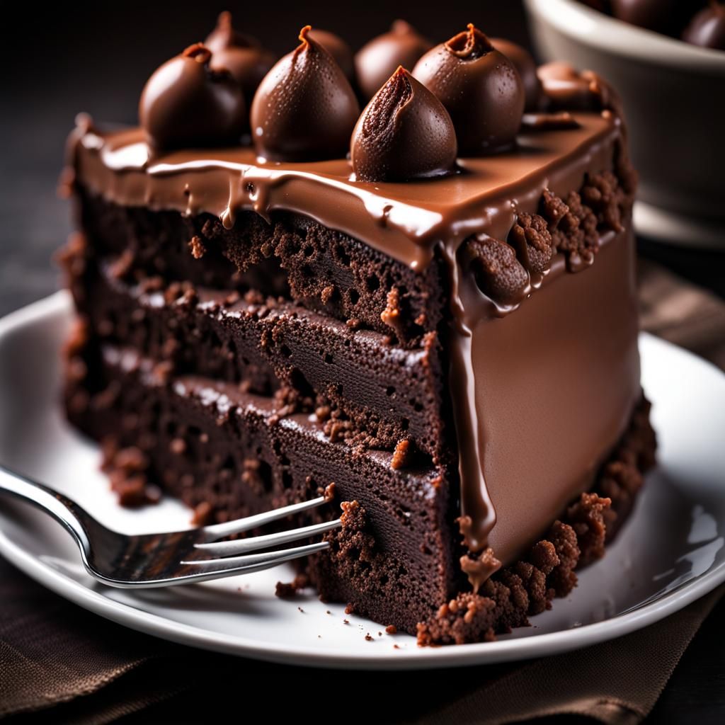 Dense chocolate cake slice  by @EDITH CROSHAW