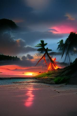 Sunset on an island beach