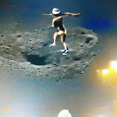 A human jumping over the moon