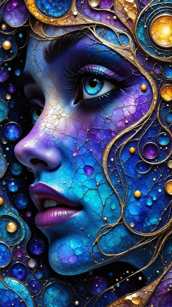 Cracked Earth Woman's Face in Stained Glass Style