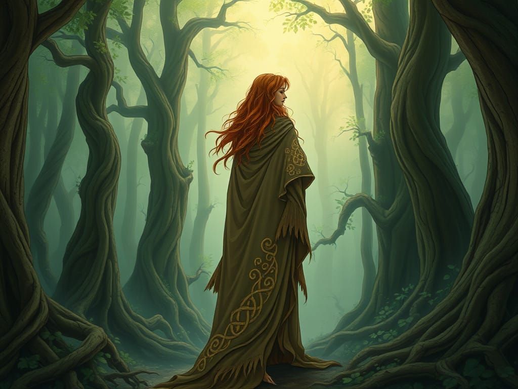 Whimsical Celtic Forest Spirit in Earthy, Dreamlike Style