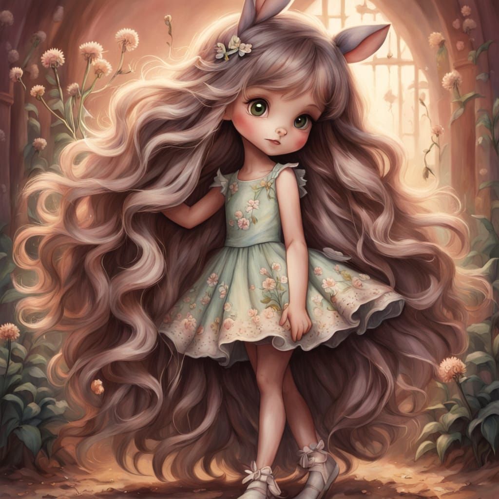 Dreamy Elf-Rabbit Hybrid in Whimsical Fantasy Scene