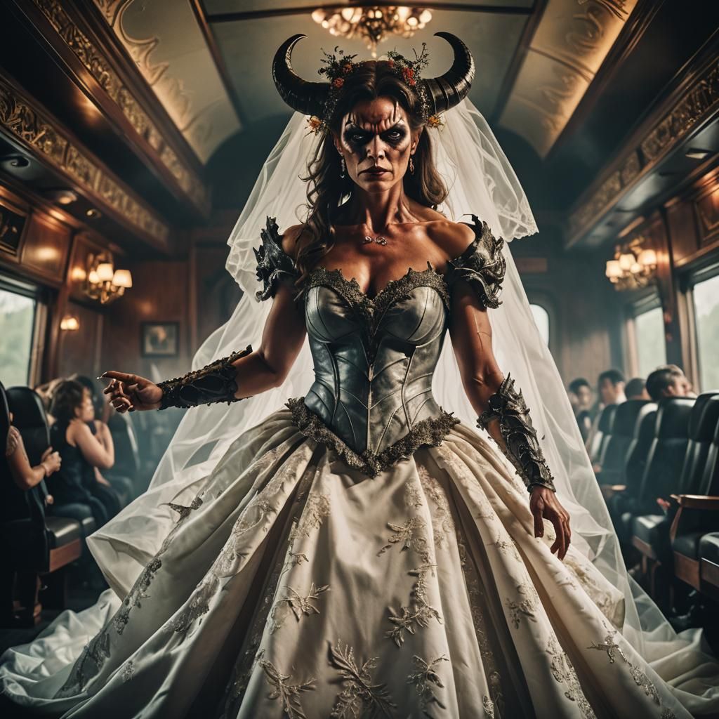 Cinematic Demon Bride in Wedding Dress