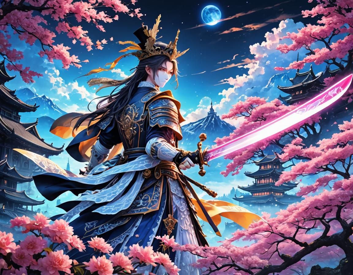 Hyper detailed epic anime portait of a magical a handsome man with ...