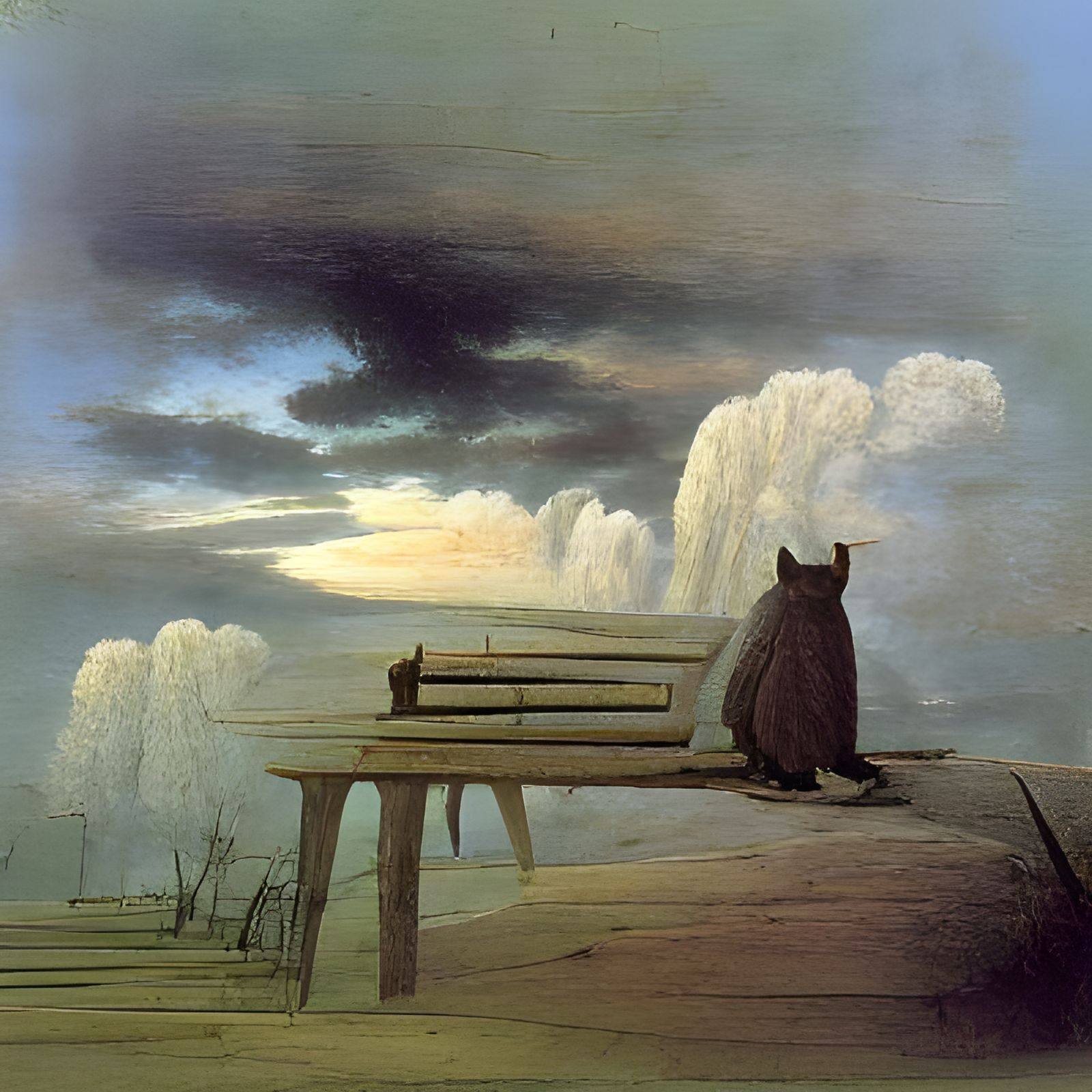 Cat sitting on a Bench.