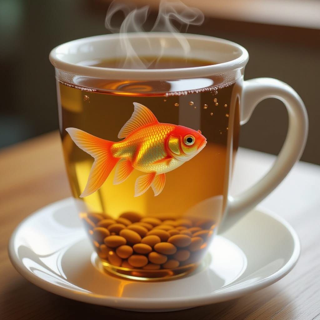 Coffee Cup With Swimming Goldfish