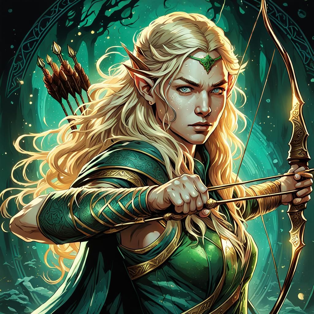 Ethereal Elf Archer with Glowing Bow