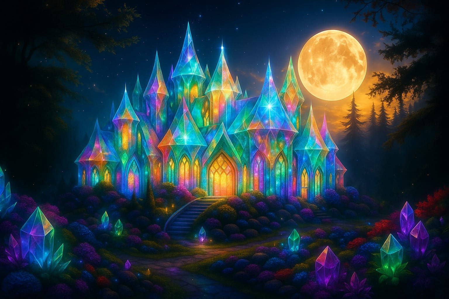 Glowing Crystal Castle at Twilight