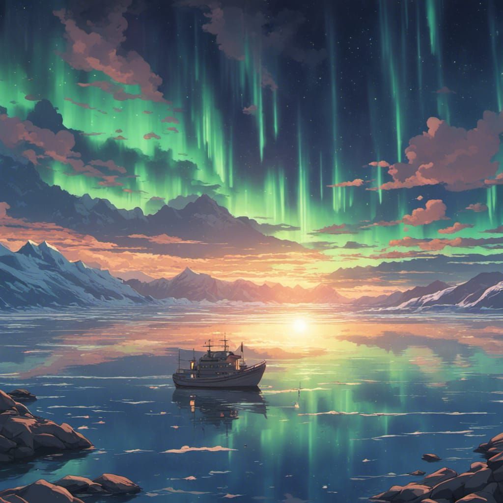 Northern lights over the artic ocean