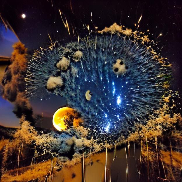 the moon exploding in a starry sky, intense AI Generated Artwork