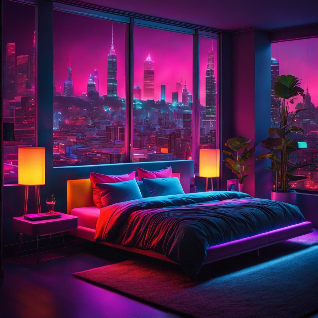 Bedroom design with city view. - AI Generated Artwork - NightCafe Creator