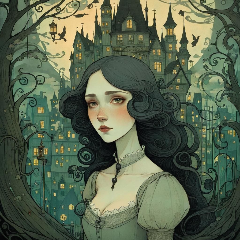 Gothic Surreal Monster in Whimsical Setting