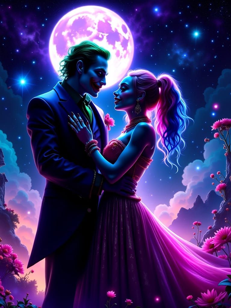 Joker and Harley Quinn Dance in Cosmic Wonderland