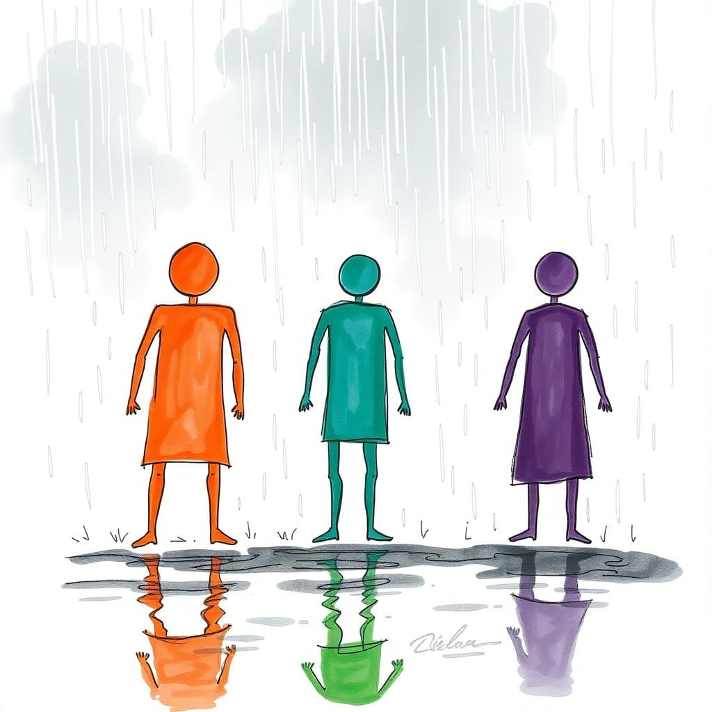 Three Figures in the Rain