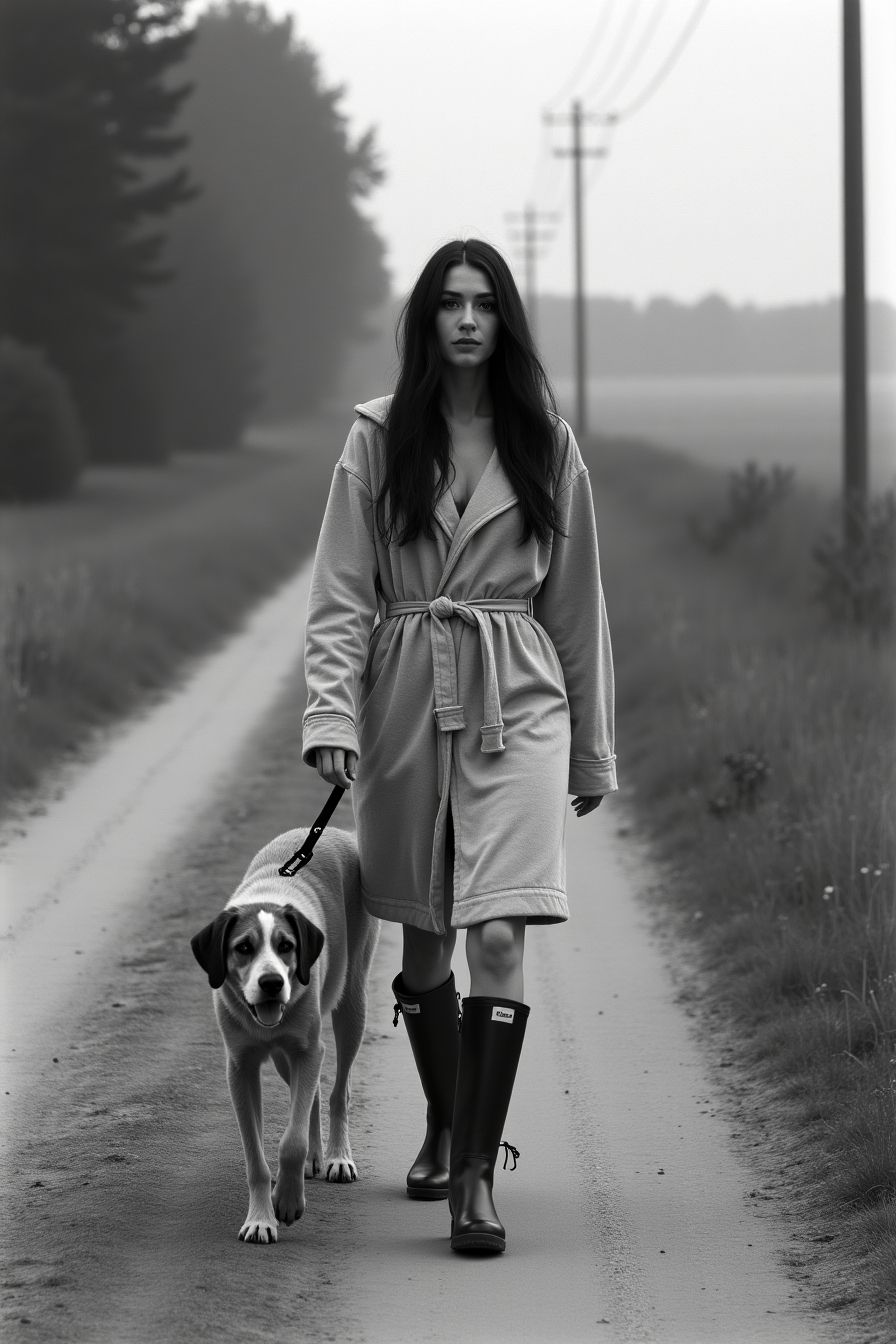 Sudety 1990 - morning walk with dog